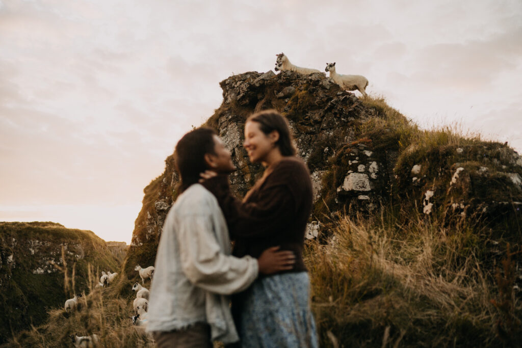 Dunserverick Castle vow renewal with sheep